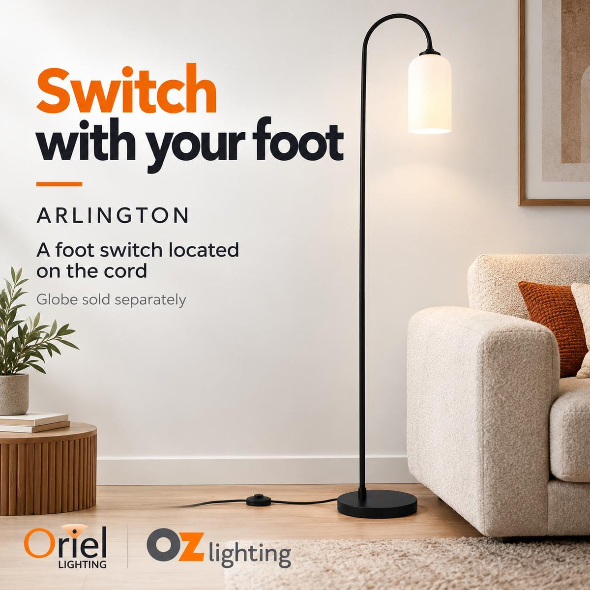 Oriel ARLINGTON Floor Lamp - Black Metal, with Opal Matte Glass Shade-Oriel Lighting-Ozlighting.com.au