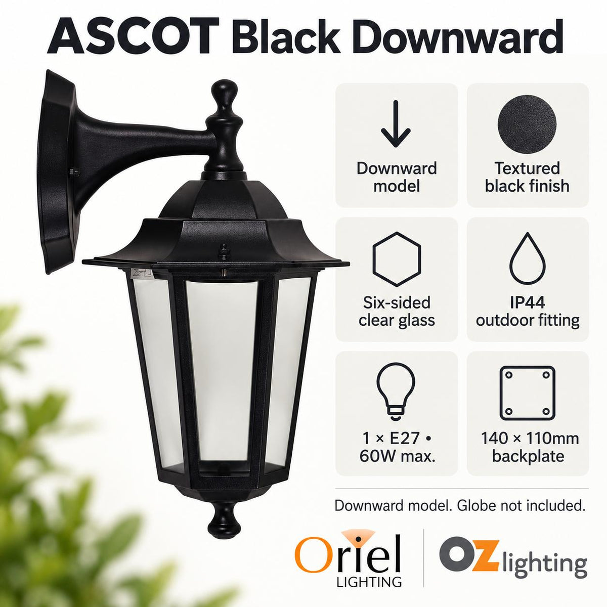 Oriel ASCOT Outdoor Wall Light - Downward, IP44-Oriel Lighting-Ozlighting.com.au
