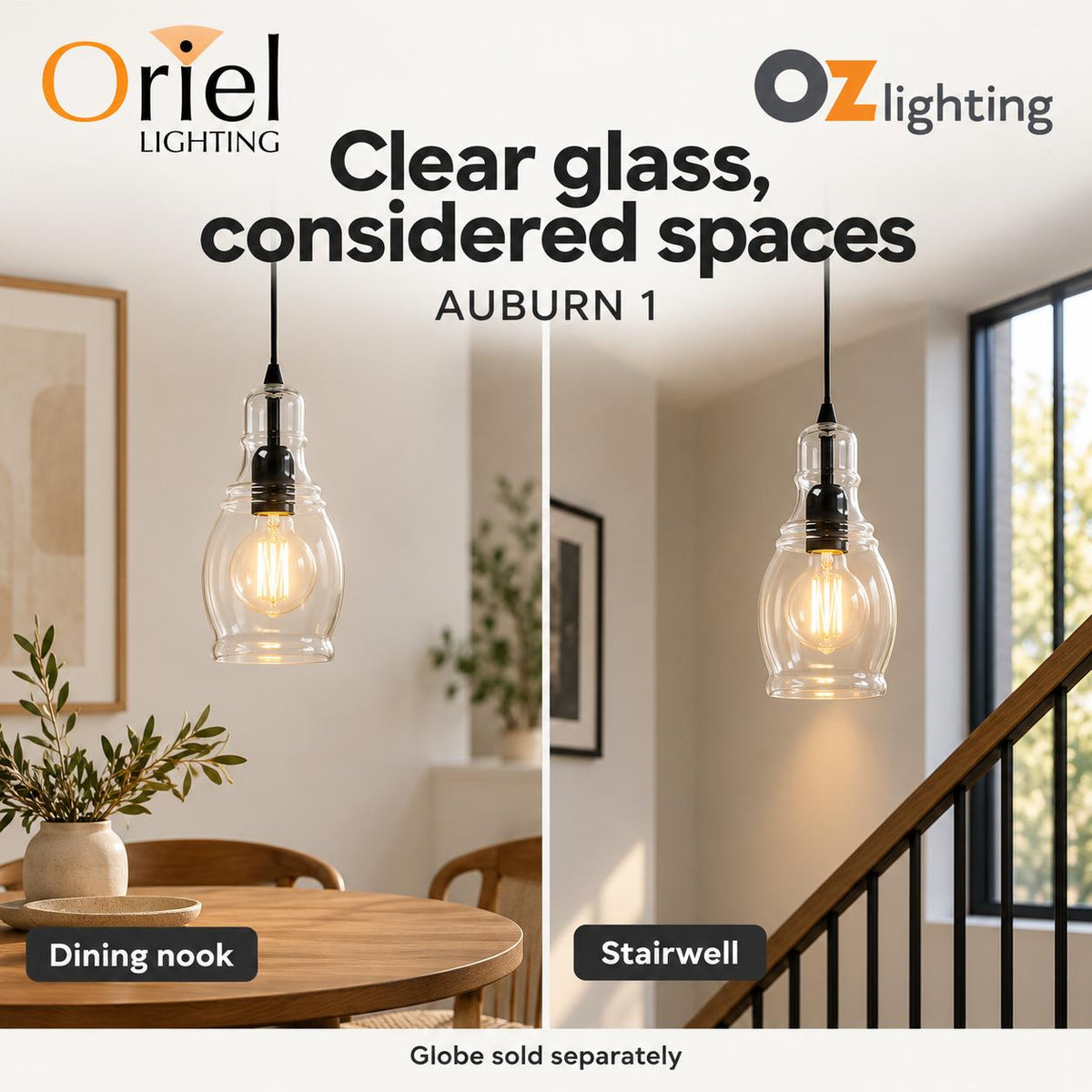 Oriel AUBURN Pendant - 1 Light-Oriel Lighting-Ozlighting.com.au