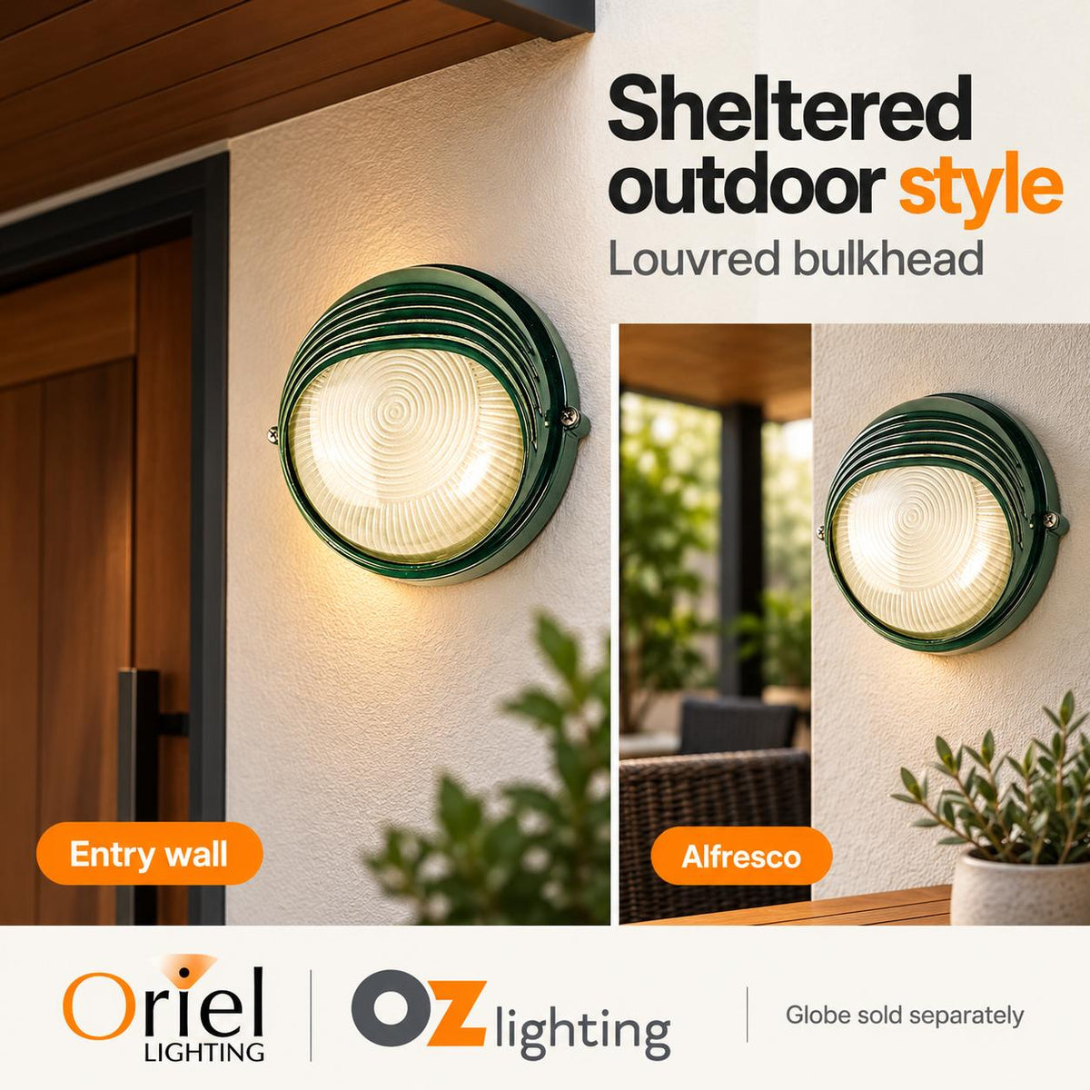 Oriel Aluminium & Outdoor Bulkhead Light - Glass, IP54-Oriel Lighting-Ozlighting.com.au