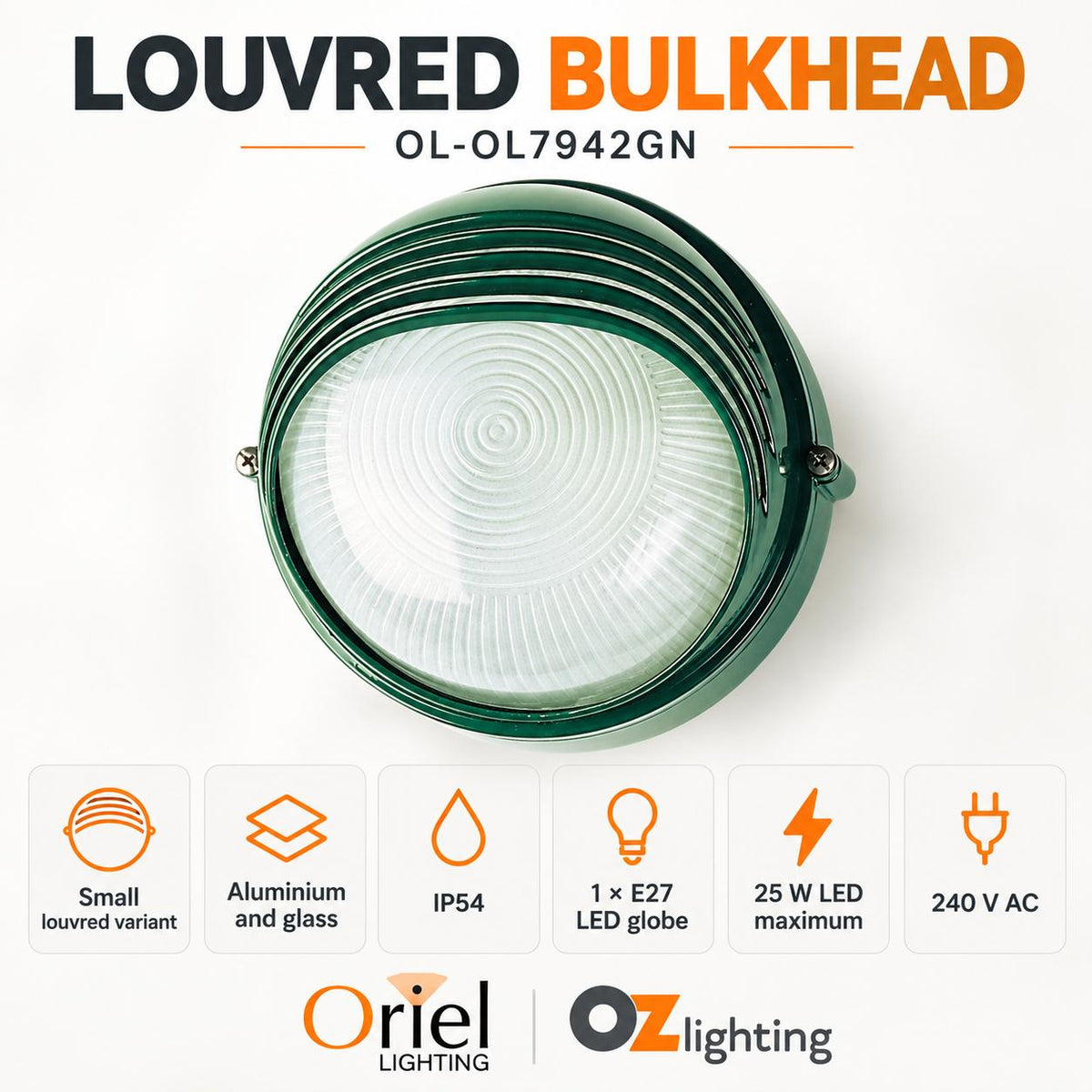 Oriel Aluminium & Outdoor Bulkhead Light - Glass, IP54-Oriel Lighting-Ozlighting.com.au