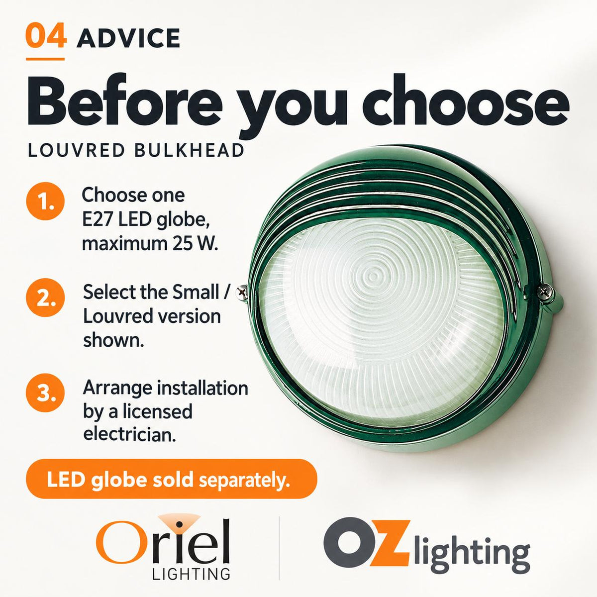 Oriel Aluminium & Outdoor Bulkhead Light - Glass, IP54-Oriel Lighting-Ozlighting.com.au