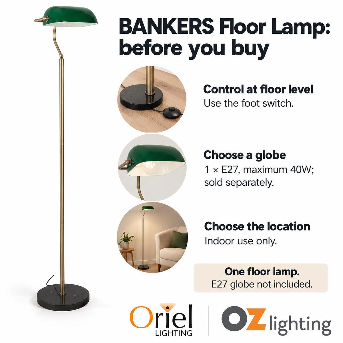 Oriel BANKERS Floor Lamp-Oriel Lighting-Ozlighting.com.au