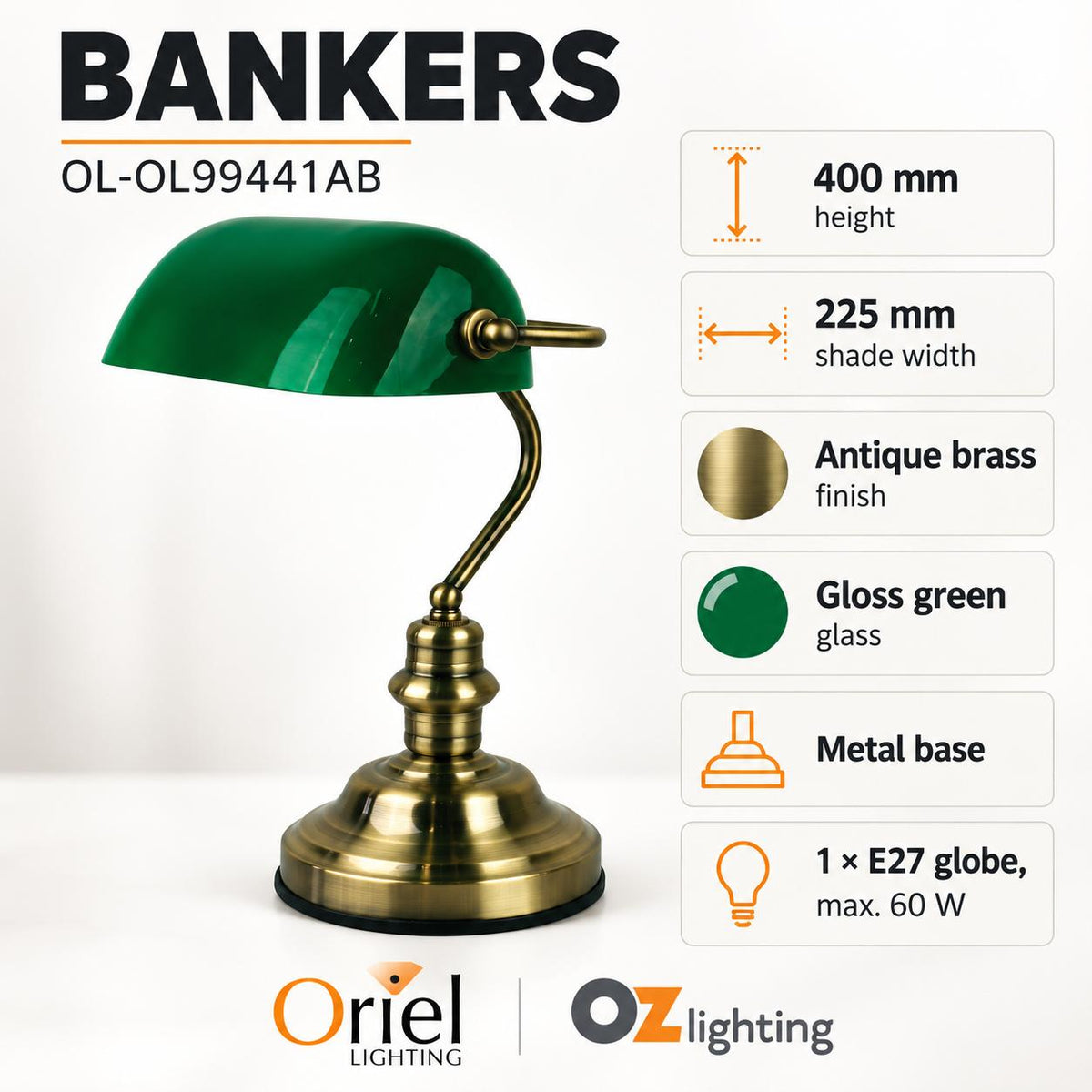 Oriel BANKERS Table Lamp - with Switch-Oriel Lighting-Ozlighting.com.au
