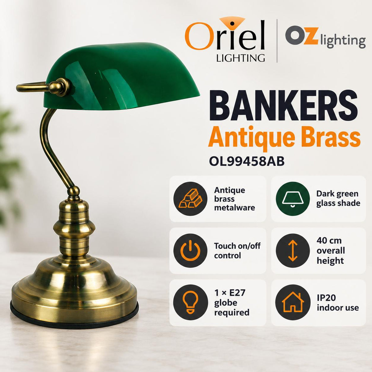 Oriel BANKERS Touch Table Lamp-Oriel Lighting-Ozlighting.com.au