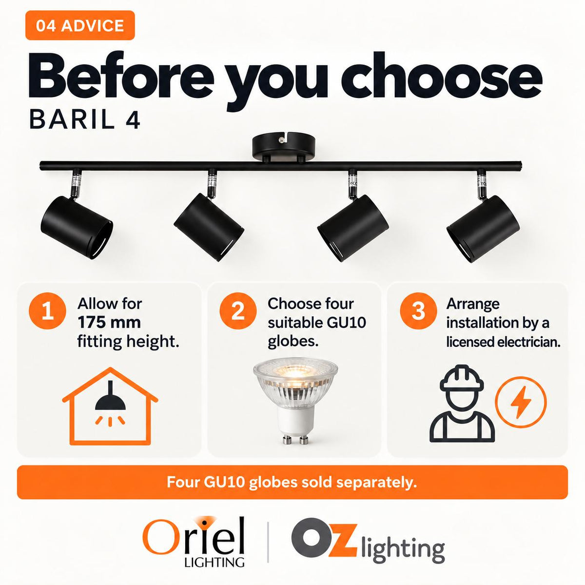 Oriel BARIL Spotlight - 4 Light Adjustable-Oriel Lighting-Ozlighting.com.au