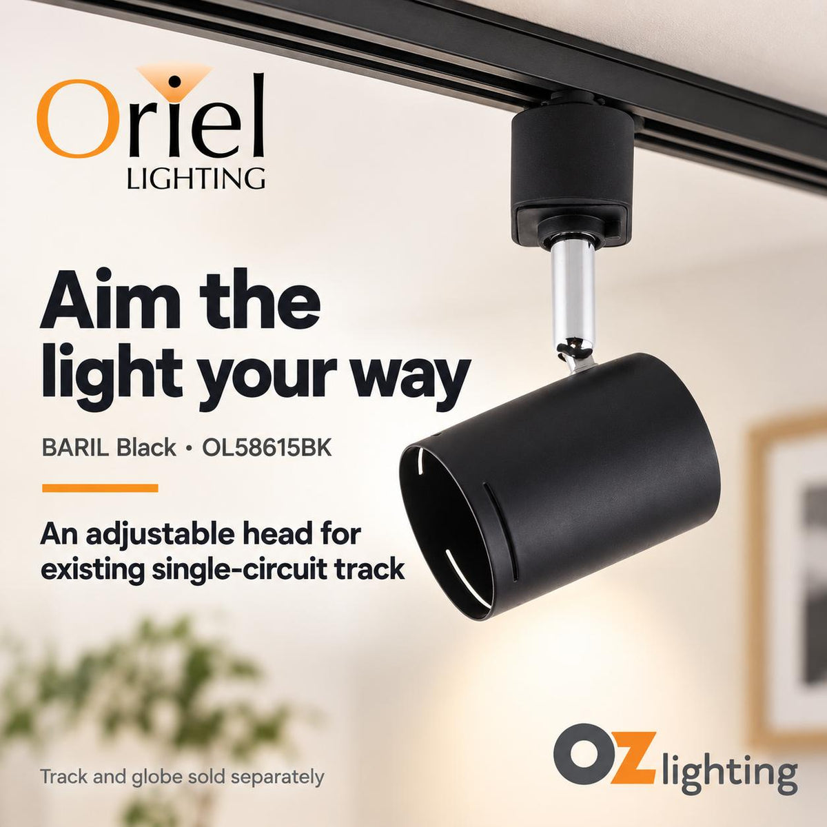 Oriel BARIL Spotlight - GU10 Single Circuit Adjustable Track Mounted Head-Oriel Lighting-Ozlighting.com.au