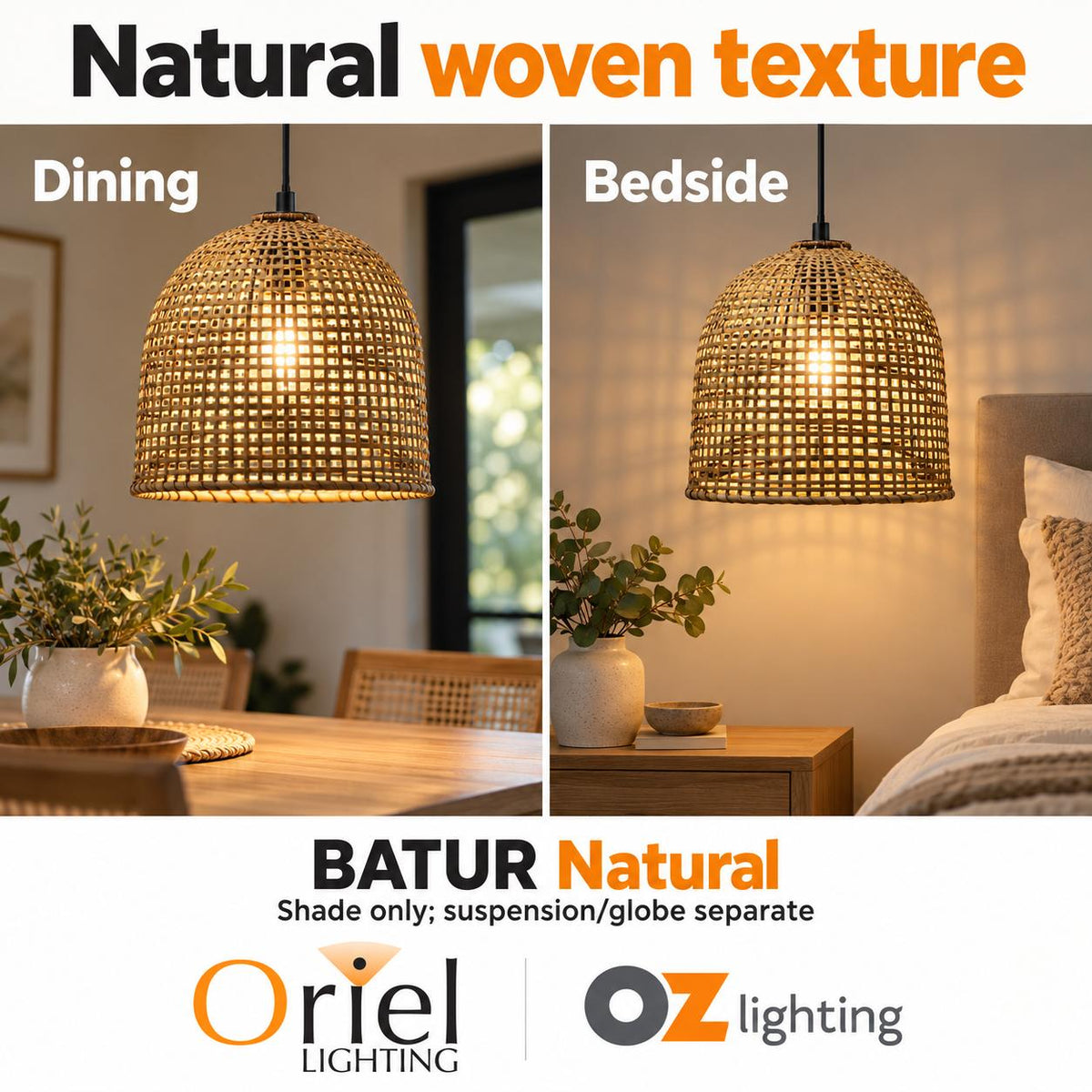 Oriel BATUR Shade Only - Hand Woven Cane-Oriel Lighting-Ozlighting.com.au