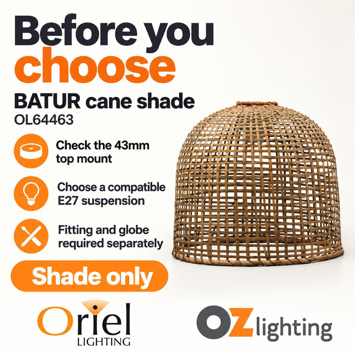 Oriel BATUR Shade Only - Hand Woven Cane-Oriel Lighting-Ozlighting.com.au
