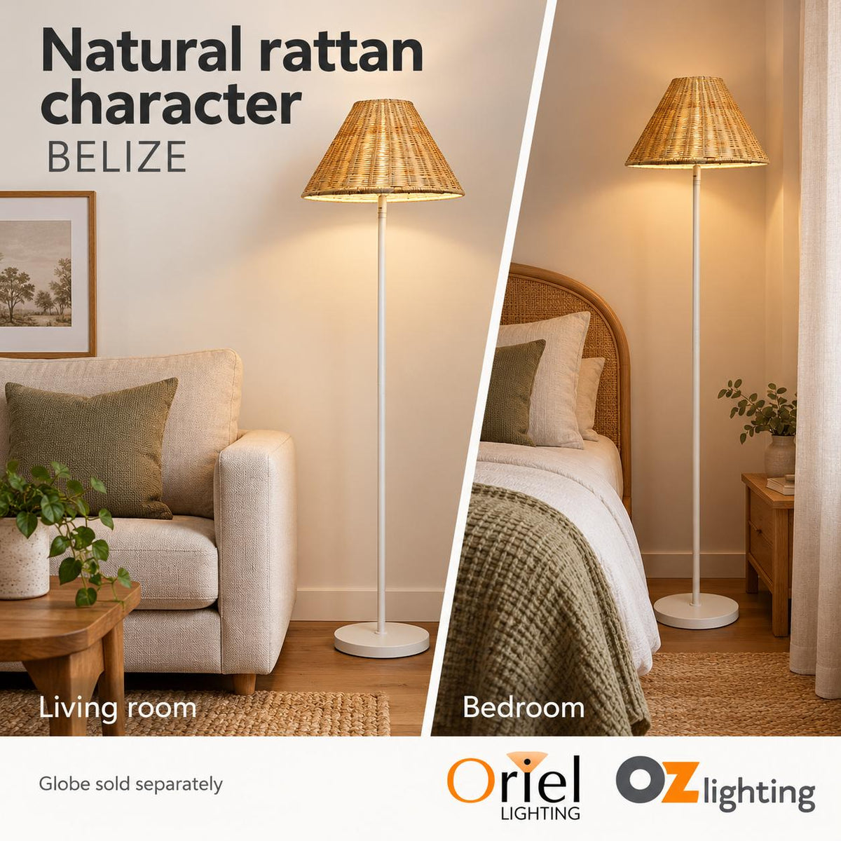 Oriel BELIZE Floor Lamp - Rattan-Oriel Lighting-Ozlighting.com.au