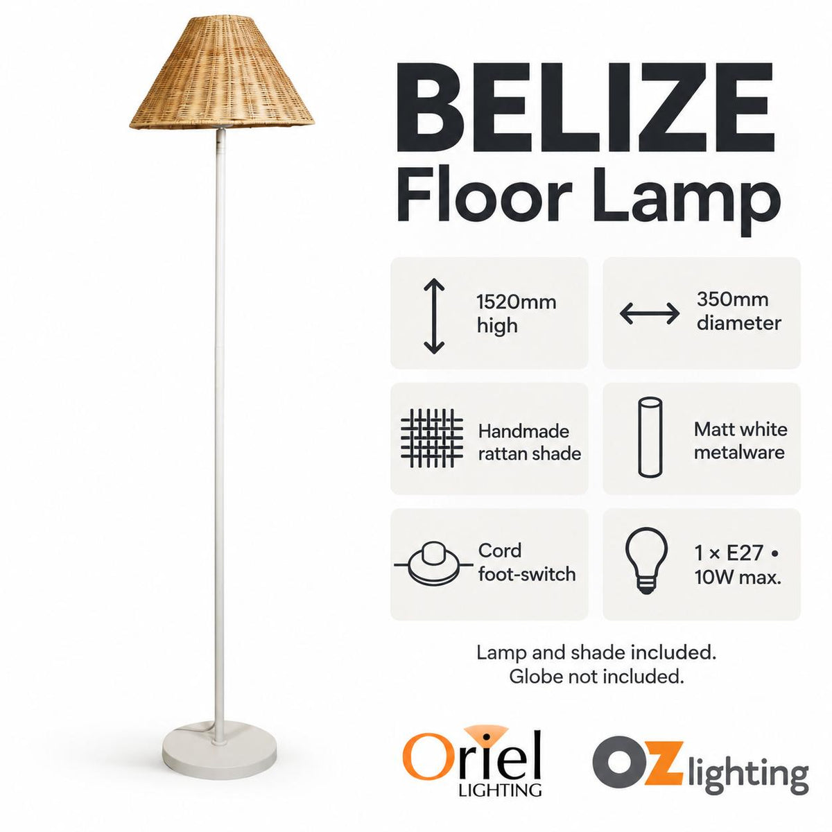 Oriel BELIZE Floor Lamp - Rattan-Oriel Lighting-Ozlighting.com.au