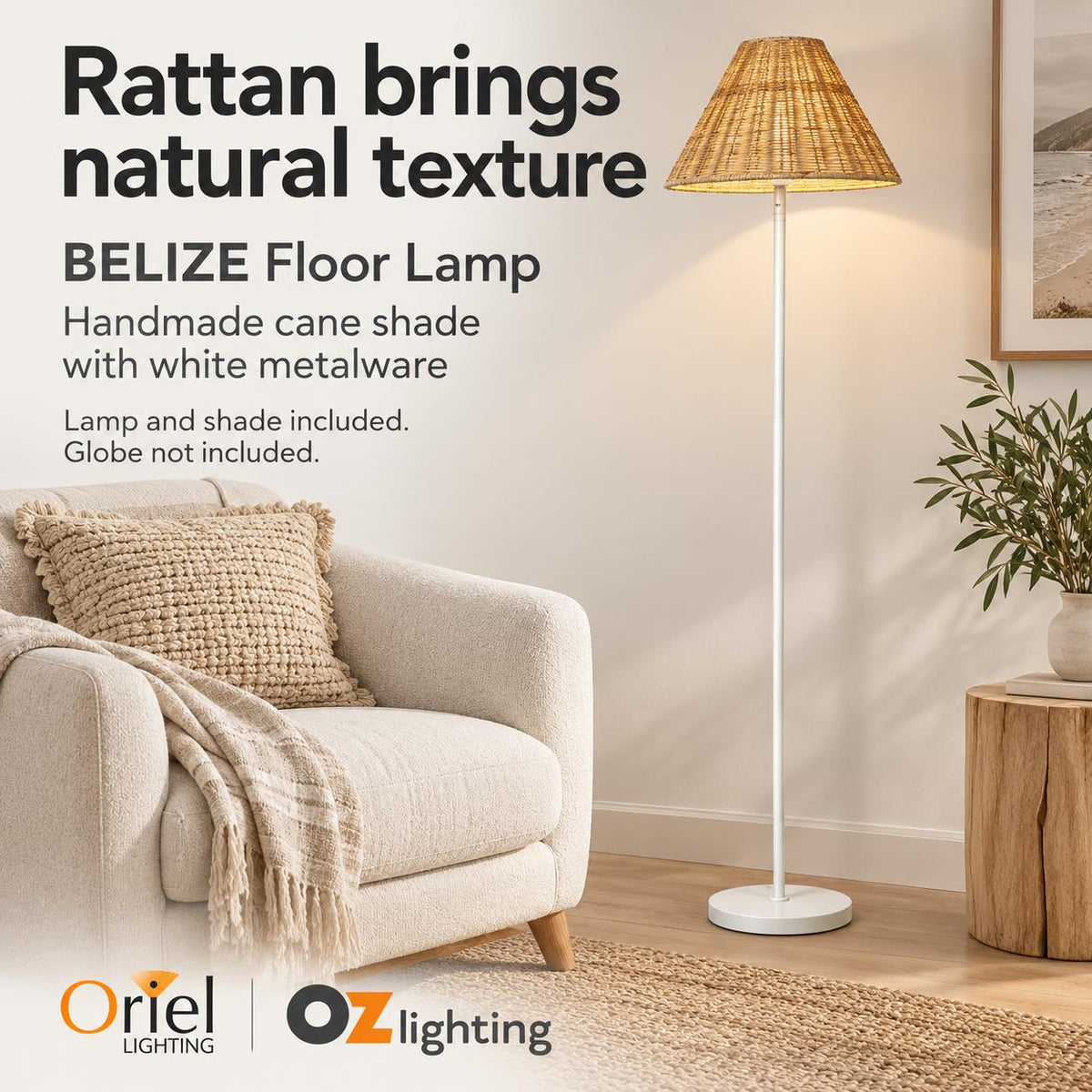 Oriel BELIZE Floor Lamp - Rattan-Oriel Lighting-Ozlighting.com.au