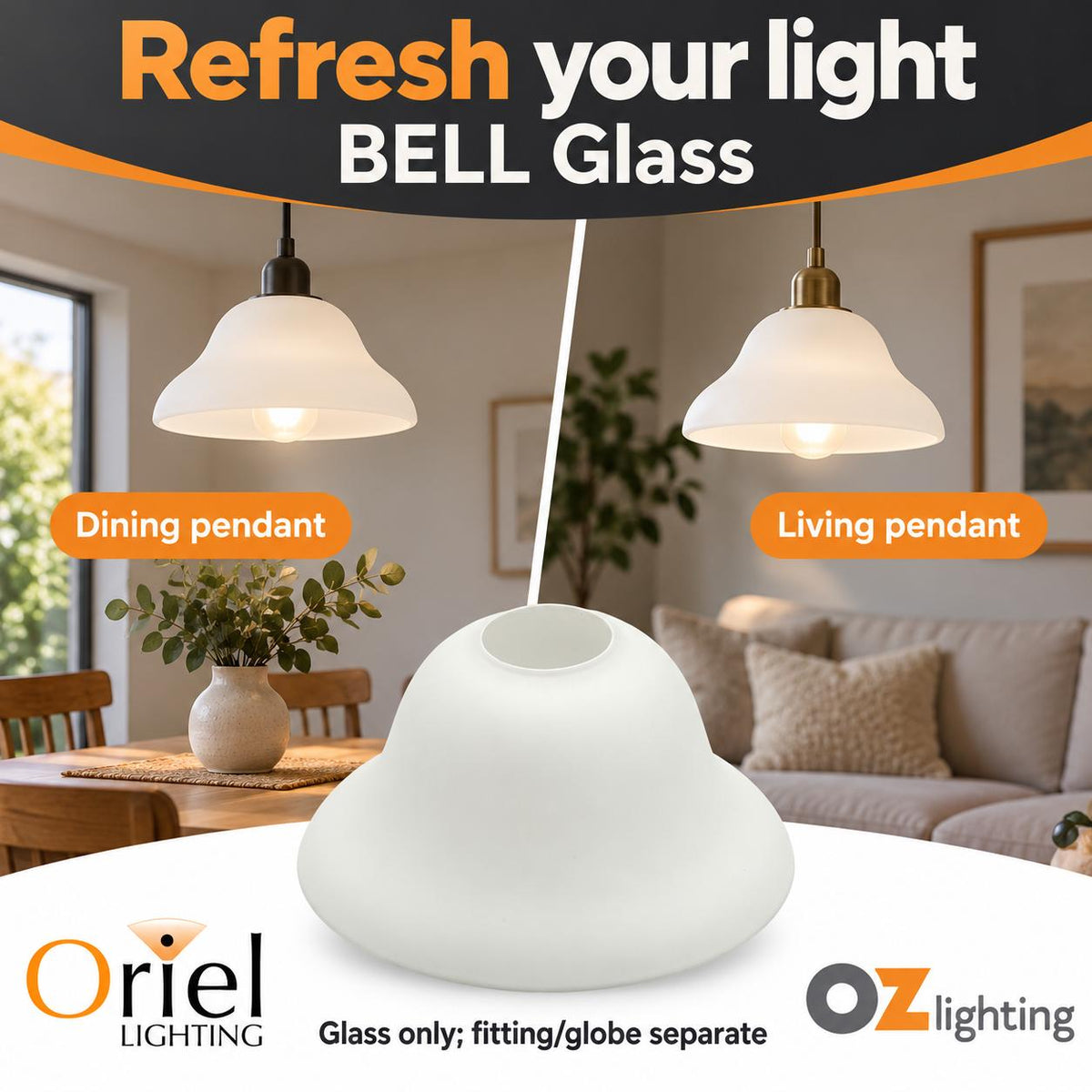 Oriel BELL Replacement Glass - 19cm-Oriel Lighting-Ozlighting.com.au