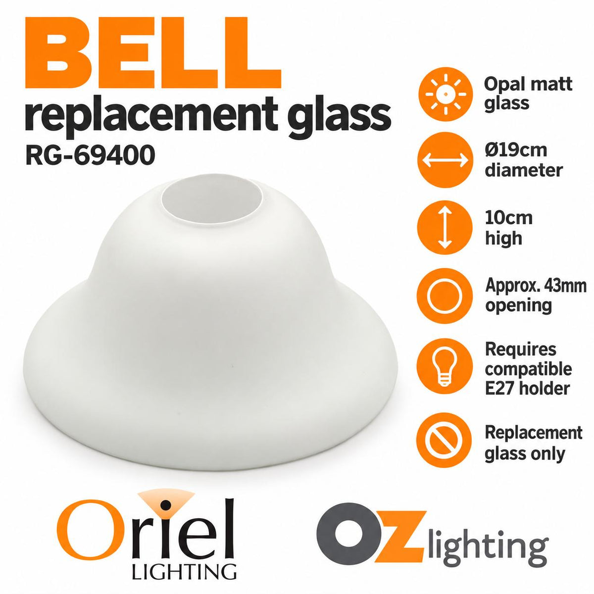 Oriel BELL Replacement Glass - 19cm-Oriel Lighting-Ozlighting.com.au