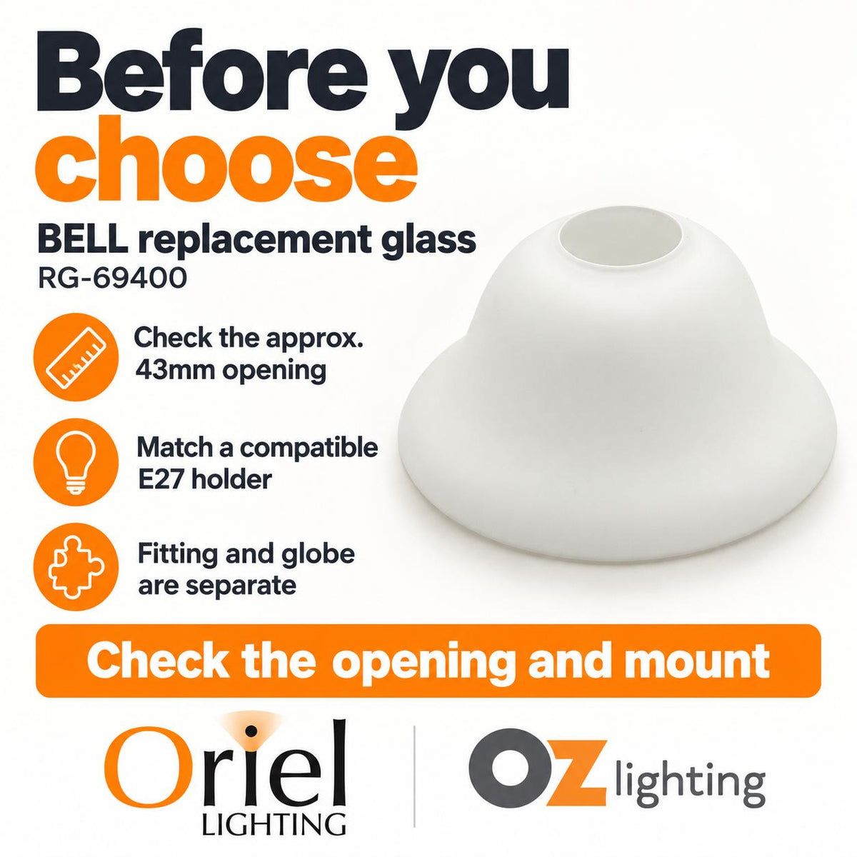 Oriel BELL Replacement Glass - 19cm-Oriel Lighting-Ozlighting.com.au