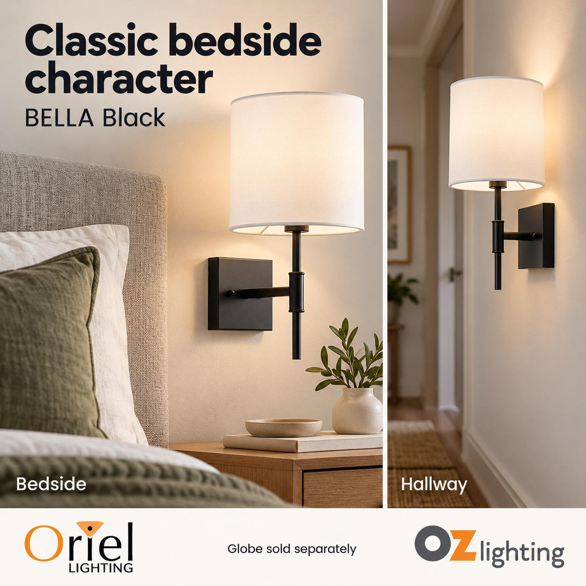 Oriel BELLA Wall Light - Fabric Shade 60W-Oriel Lighting-Ozlighting.com.au