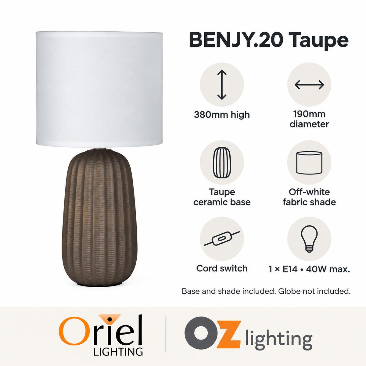 Oriel BENJY-20/25 Table Lamp - Small / Medium-Oriel Lighting-Ozlighting.com.au