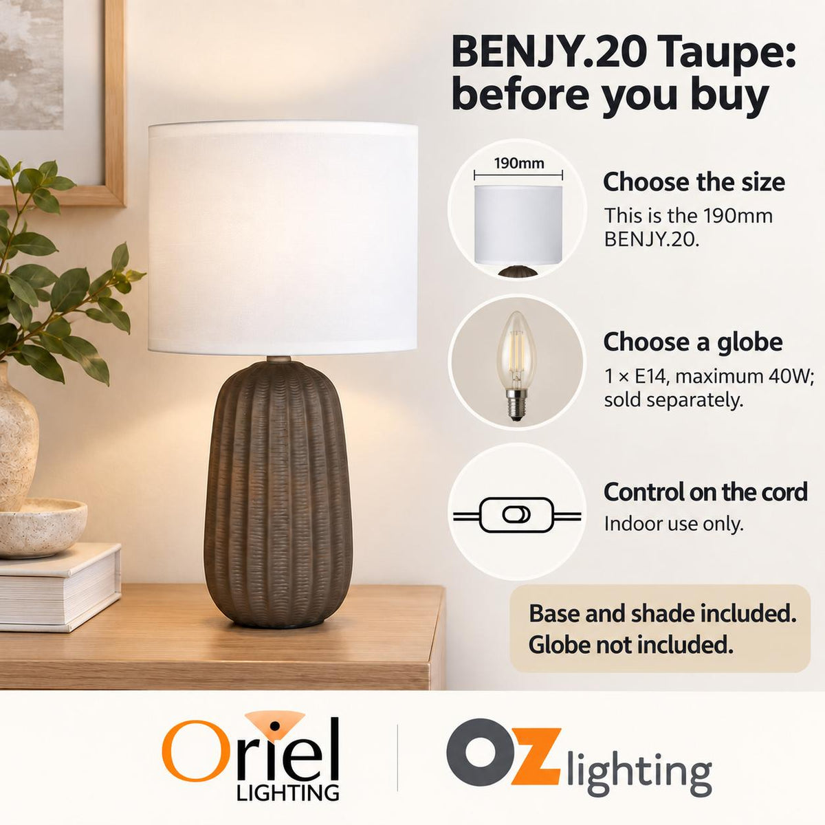Oriel BENJY-20/25 Table Lamp - Small / Medium-Oriel Lighting-Ozlighting.com.au