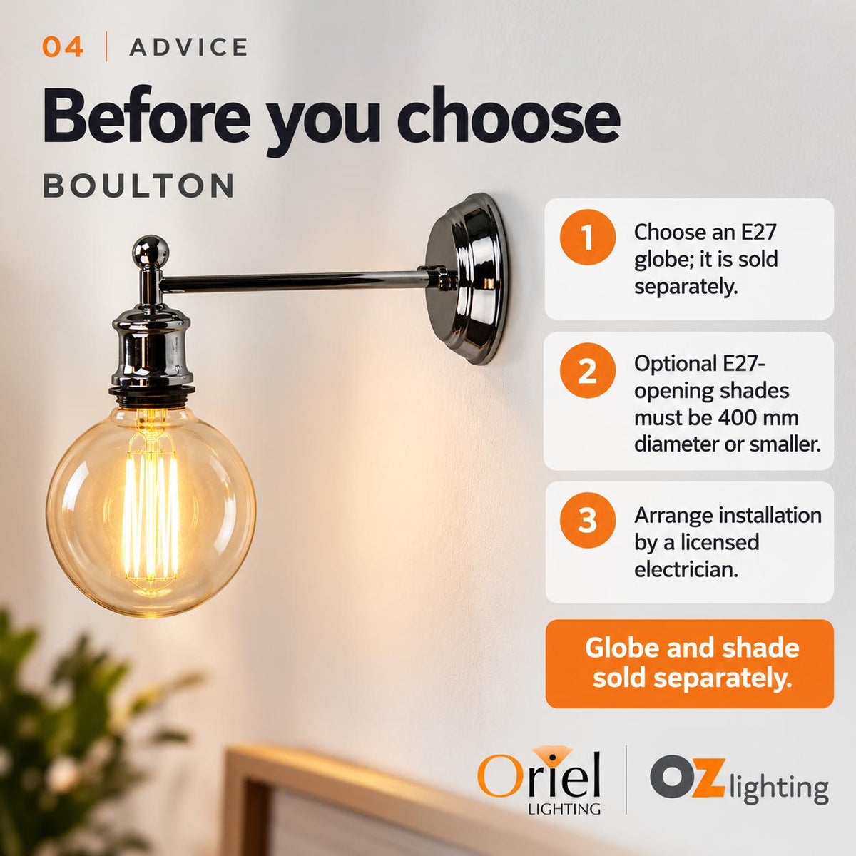 Oriel BOULTON Wall Light - Vintage Metal, Light Chrome-Oriel Lighting-Ozlighting.com.au