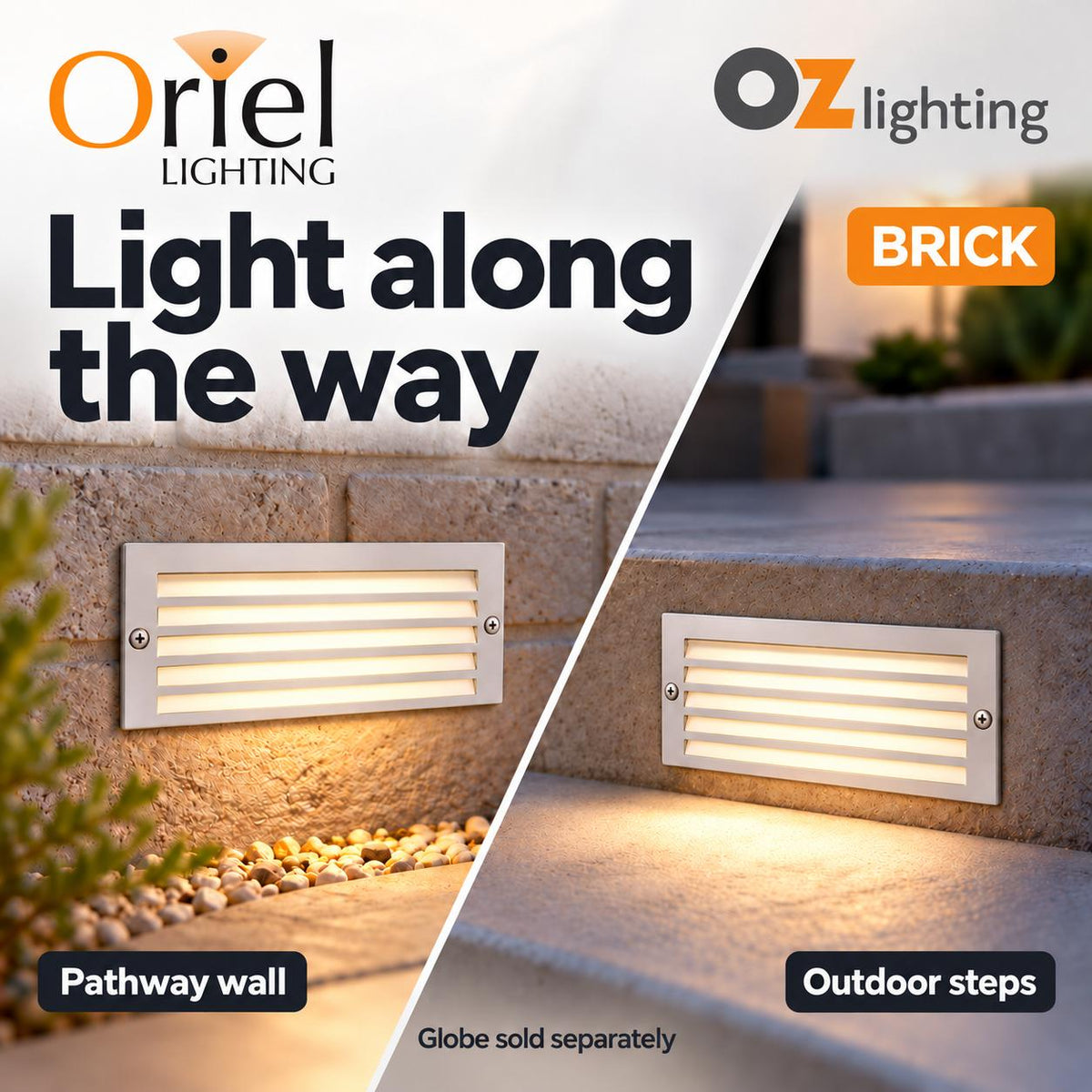 Oriel BRICK Recessed Outdoor Brick Light - Grille Fascia, IP54, Stainless Steel-Oriel Lighting-Ozlighting.com.au