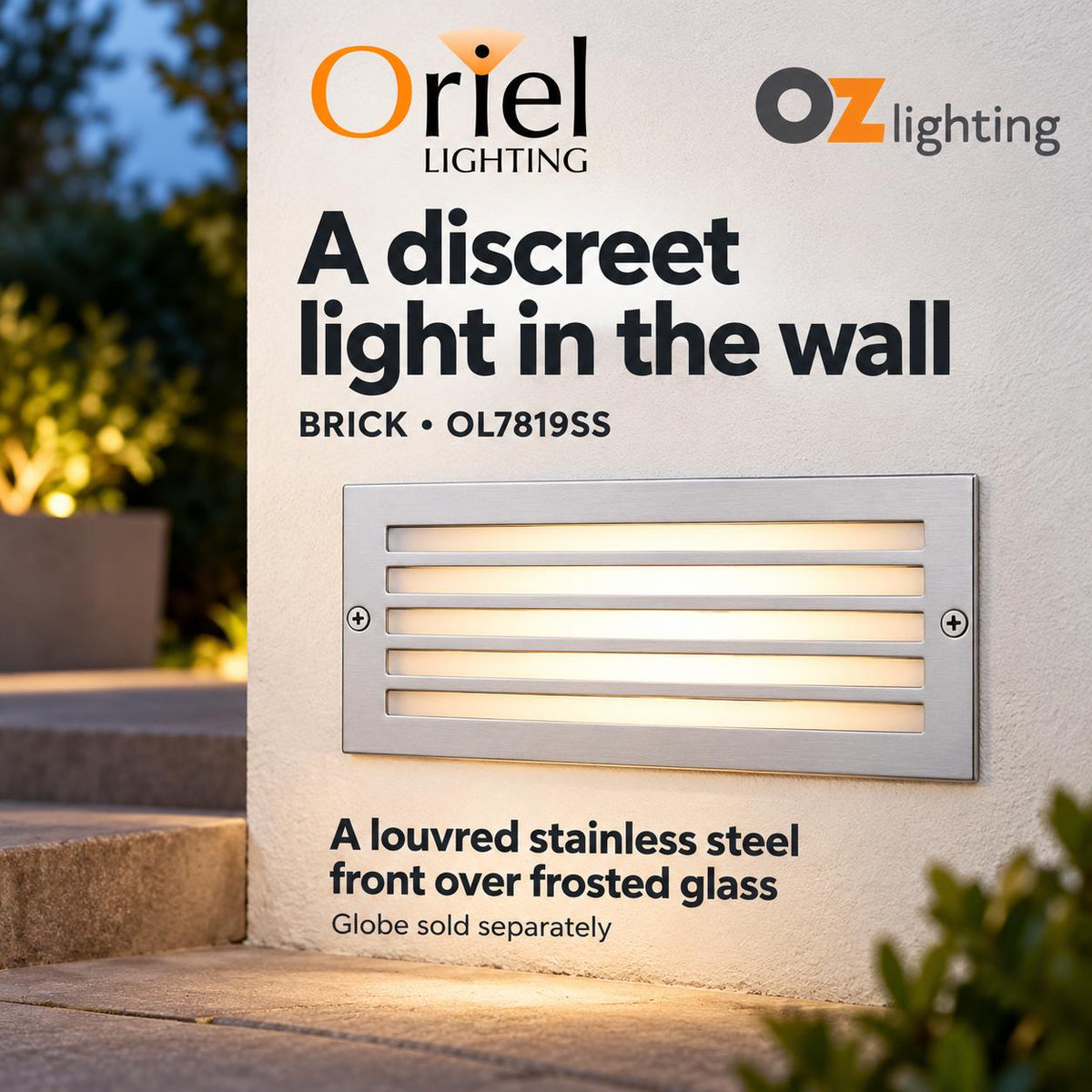 Oriel BRICK Recessed Outdoor Brick Light - Grille Fascia, IP54, Stainless Steel-Oriel Lighting-Ozlighting.com.au