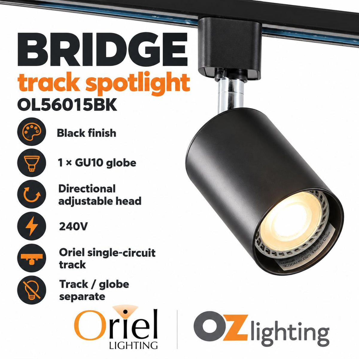 Oriel BRIDGE Track Spotlight - Max. 35W-Oriel Lighting-Ozlighting.com.au