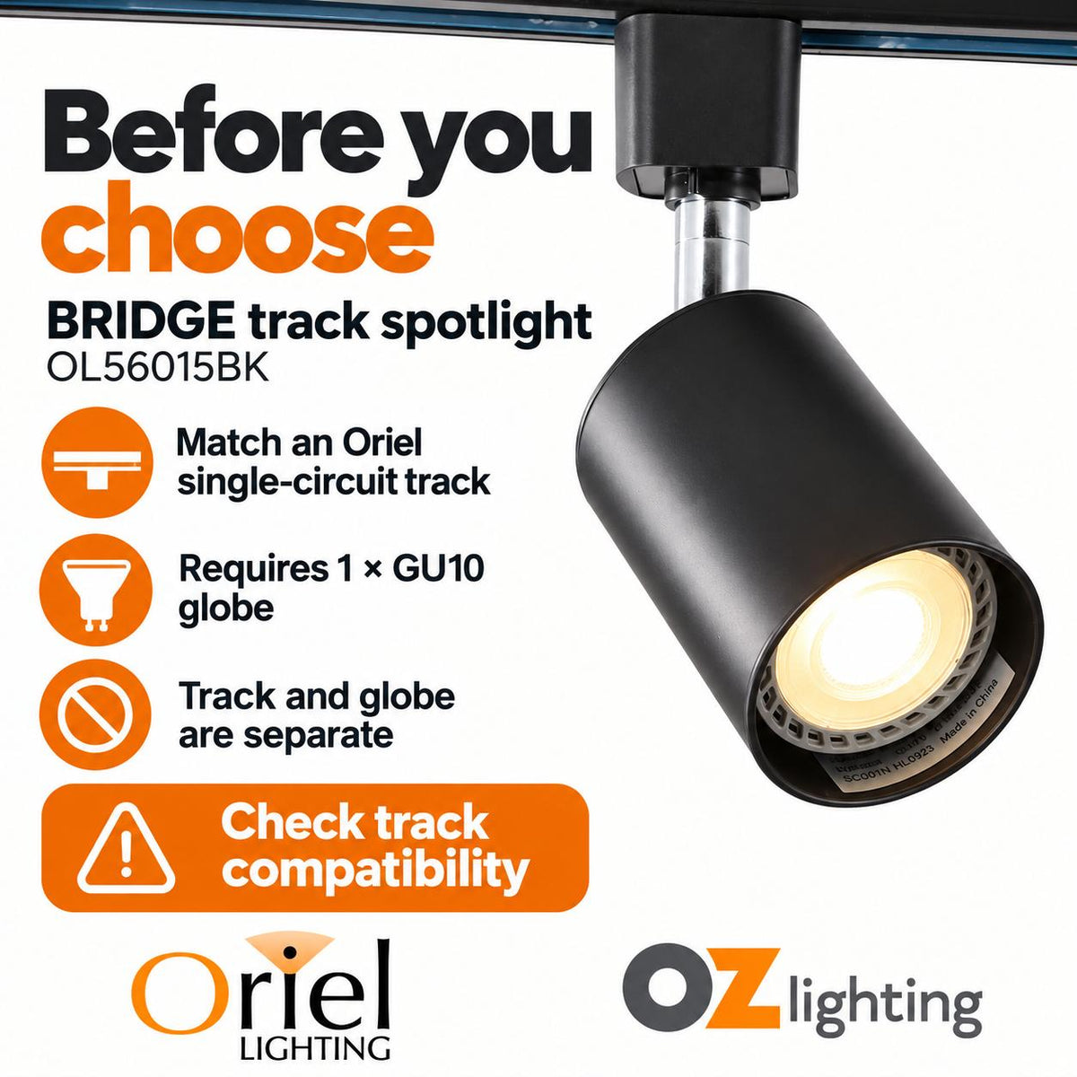 Oriel BRIDGE Track Spotlight - Max. 35W-Oriel Lighting-Ozlighting.com.au
