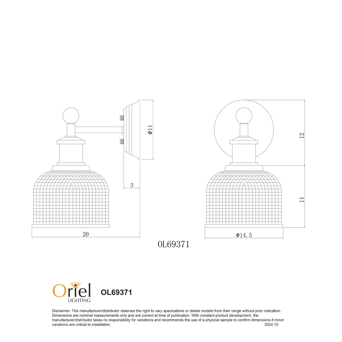 Oriel BRIGHTON Wall Light Obscure Glass Satin Black-Oriel Lighting-Ozlighting.com.au