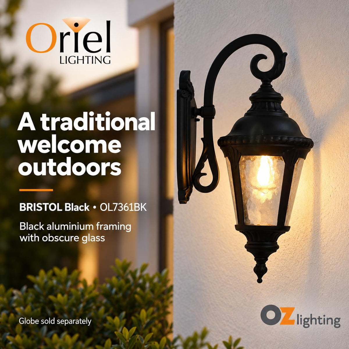Oriel BRISTOL Outdoor Wall Light - 1 Light Downward Traditional, IP44-Oriel Lighting-Ozlighting.com.au