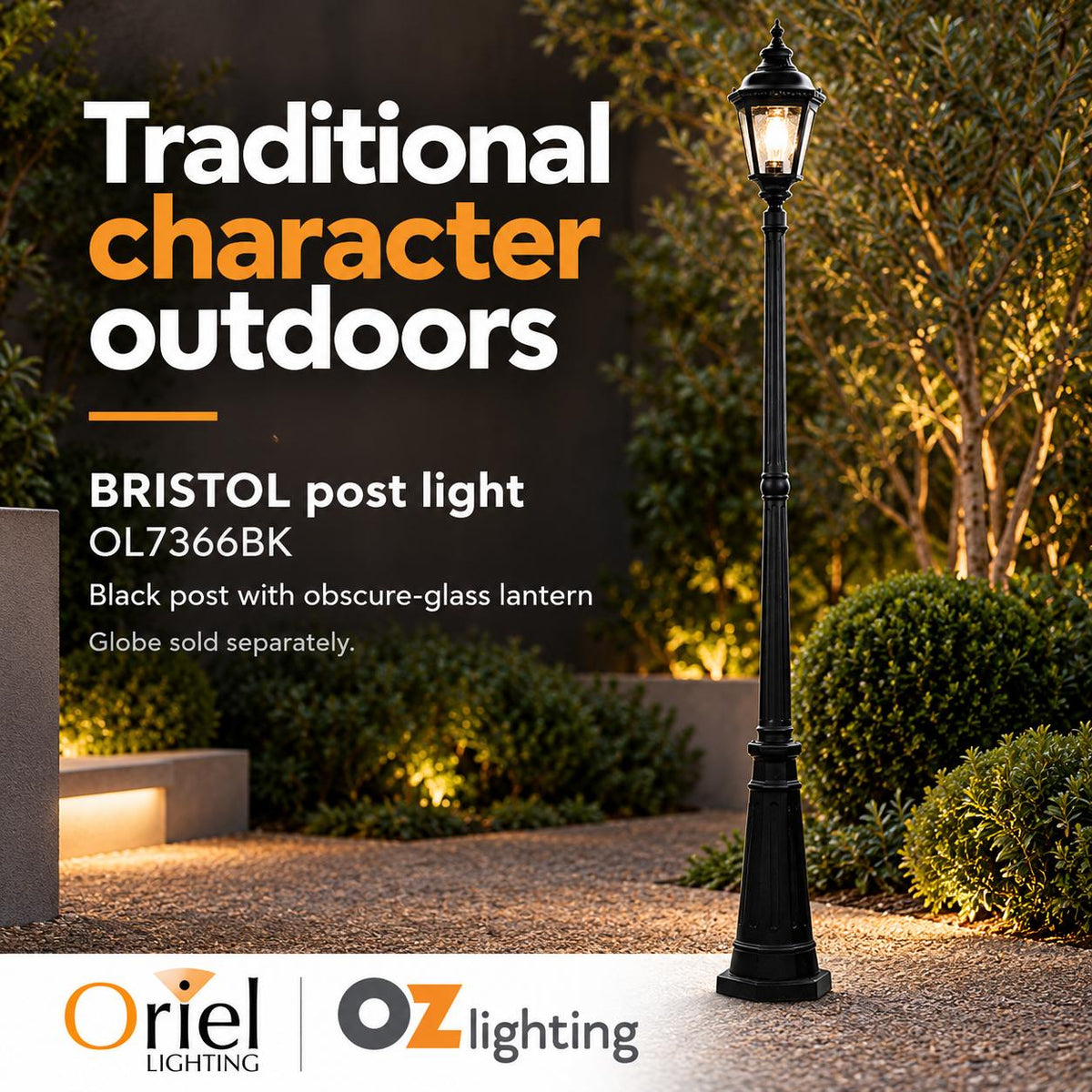Oriel BRISTOL Post Light - Single Head Tall Traditional, IP44-Oriel Lighting-Ozlighting.com.au