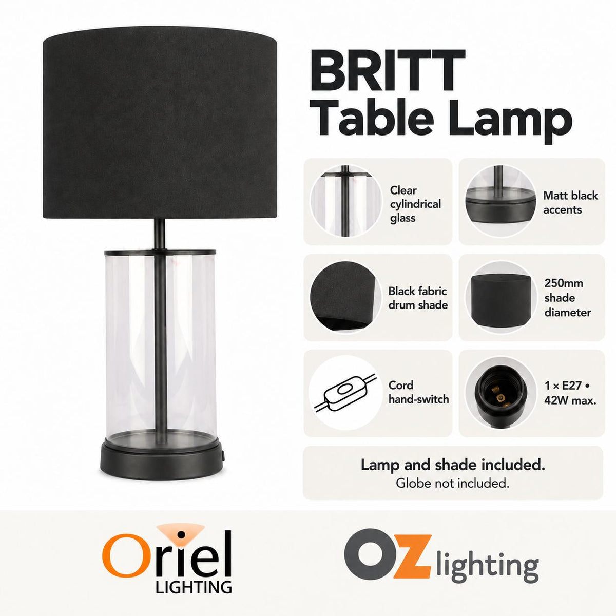 Oriel BRITT Table Lamp - Glass-Oriel Lighting-Ozlighting.com.au