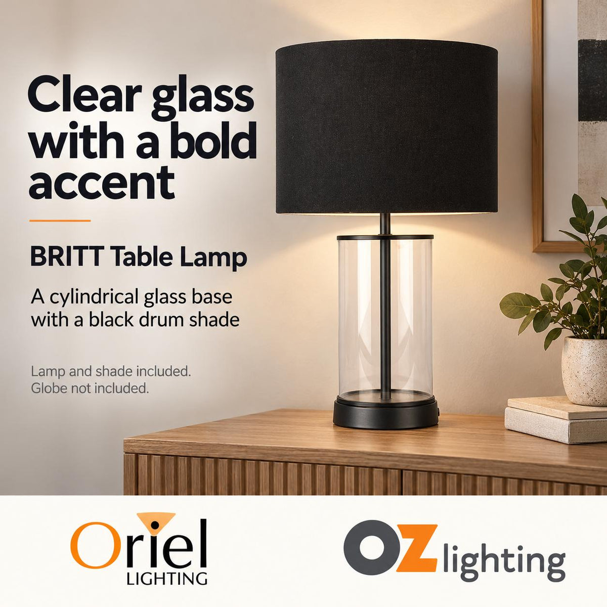 Oriel BRITT Table Lamp - Glass-Oriel Lighting-Ozlighting.com.au