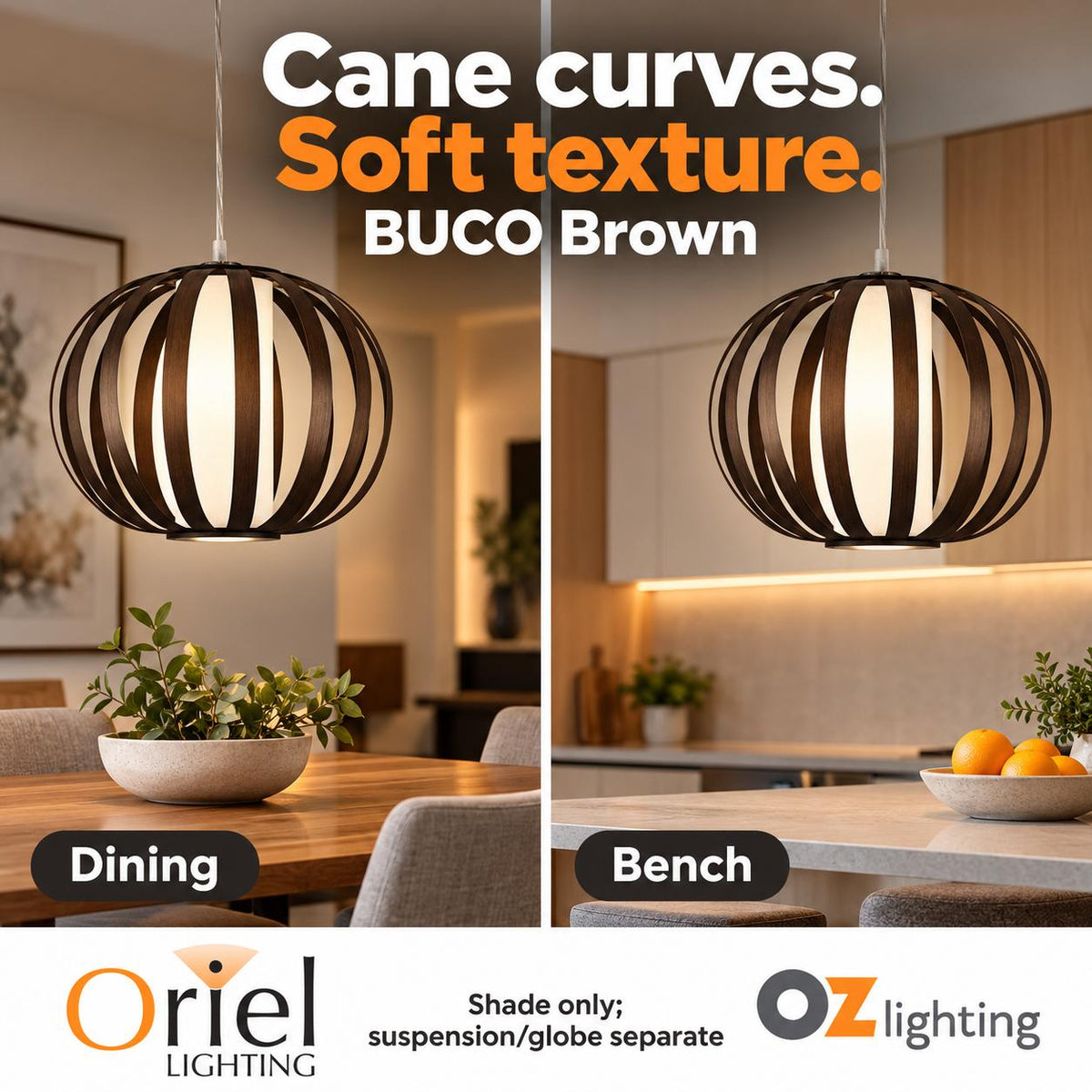 Oriel BUCO Shade - Dark-Brown Slated-Cane-Oriel Lighting-Ozlighting.com.au