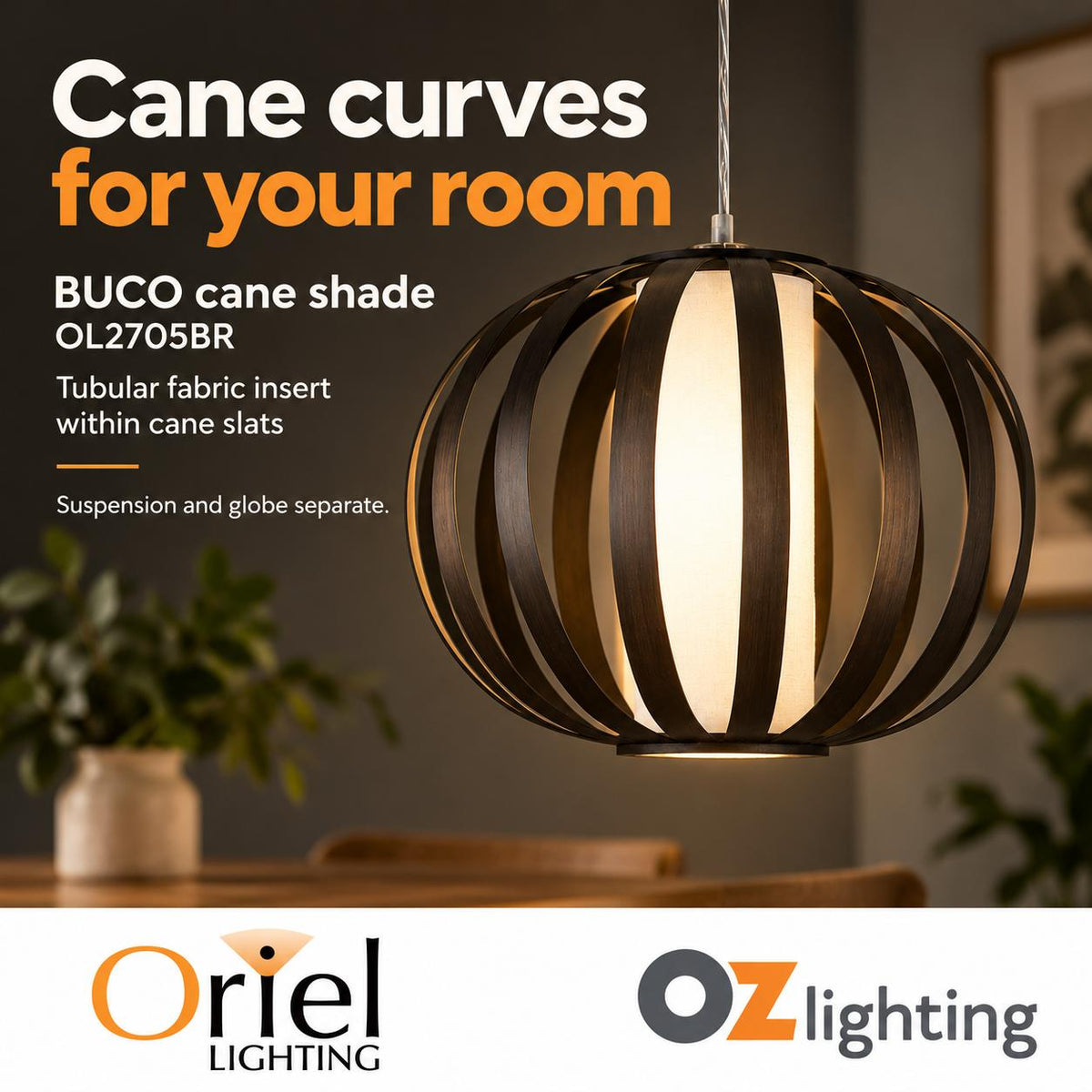 Oriel BUCO Shade - Dark-Brown Slated-Cane-Oriel Lighting-Ozlighting.com.au