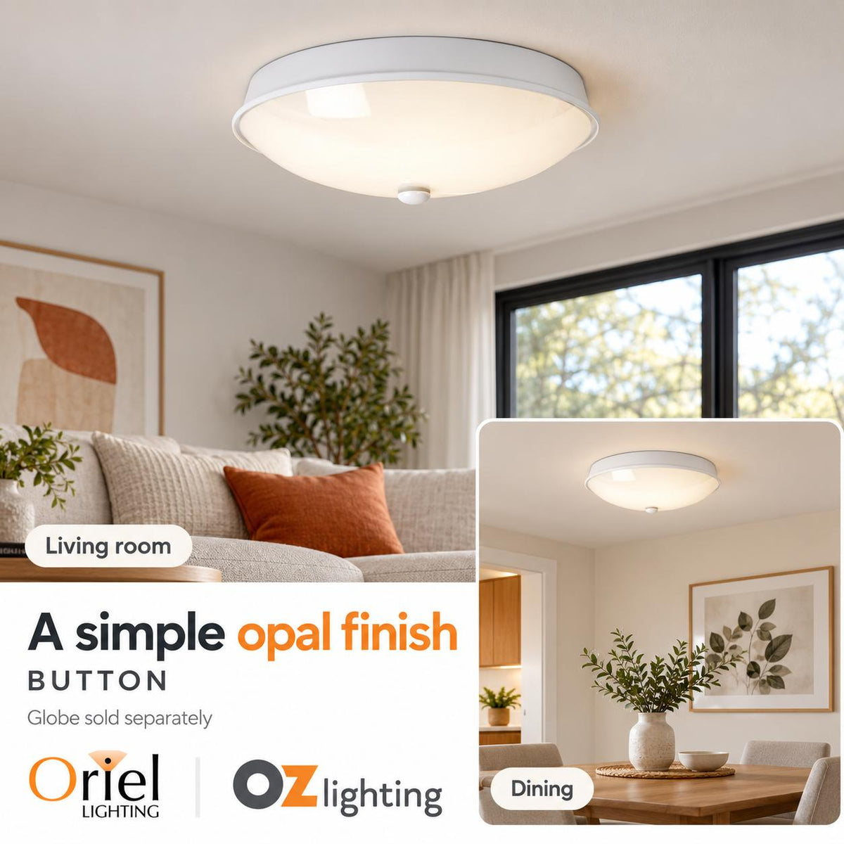 Oriel BUTTON Oyster Ceiling Light - Round-Oriel Lighting-Ozlighting.com.au