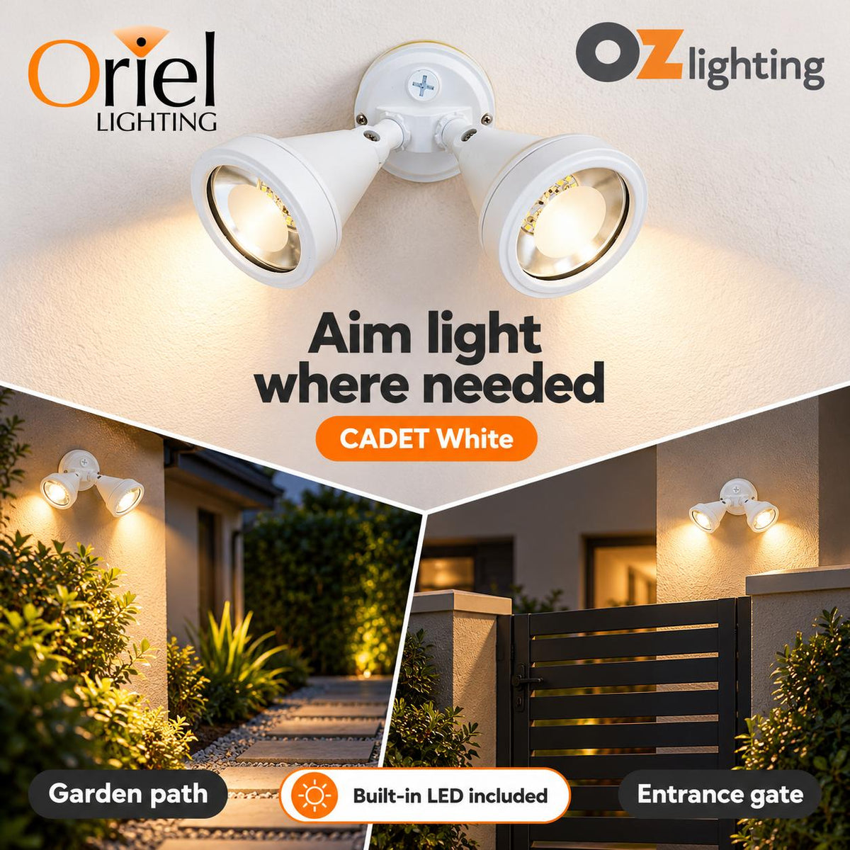 Oriel CADET Outdoor LED Floodlight - 10W, Twin, IP44-Oriel Lighting-Ozlighting.com.au