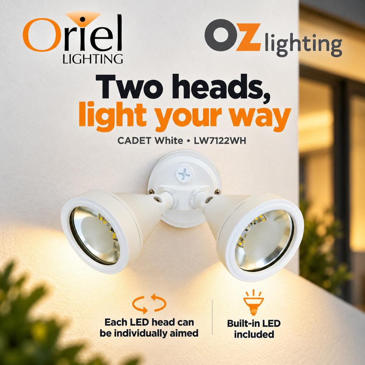 Oriel CADET Outdoor LED Floodlight - 10W, Twin, IP44-Oriel Lighting-Ozlighting.com.au