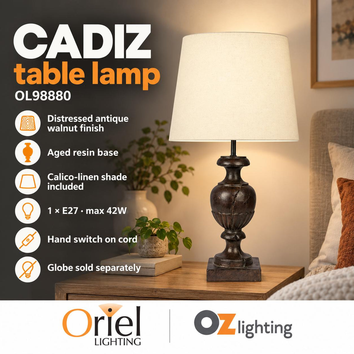 Oriel CADIZ Table Lamp - Resin-Oriel Lighting-Ozlighting.com.au