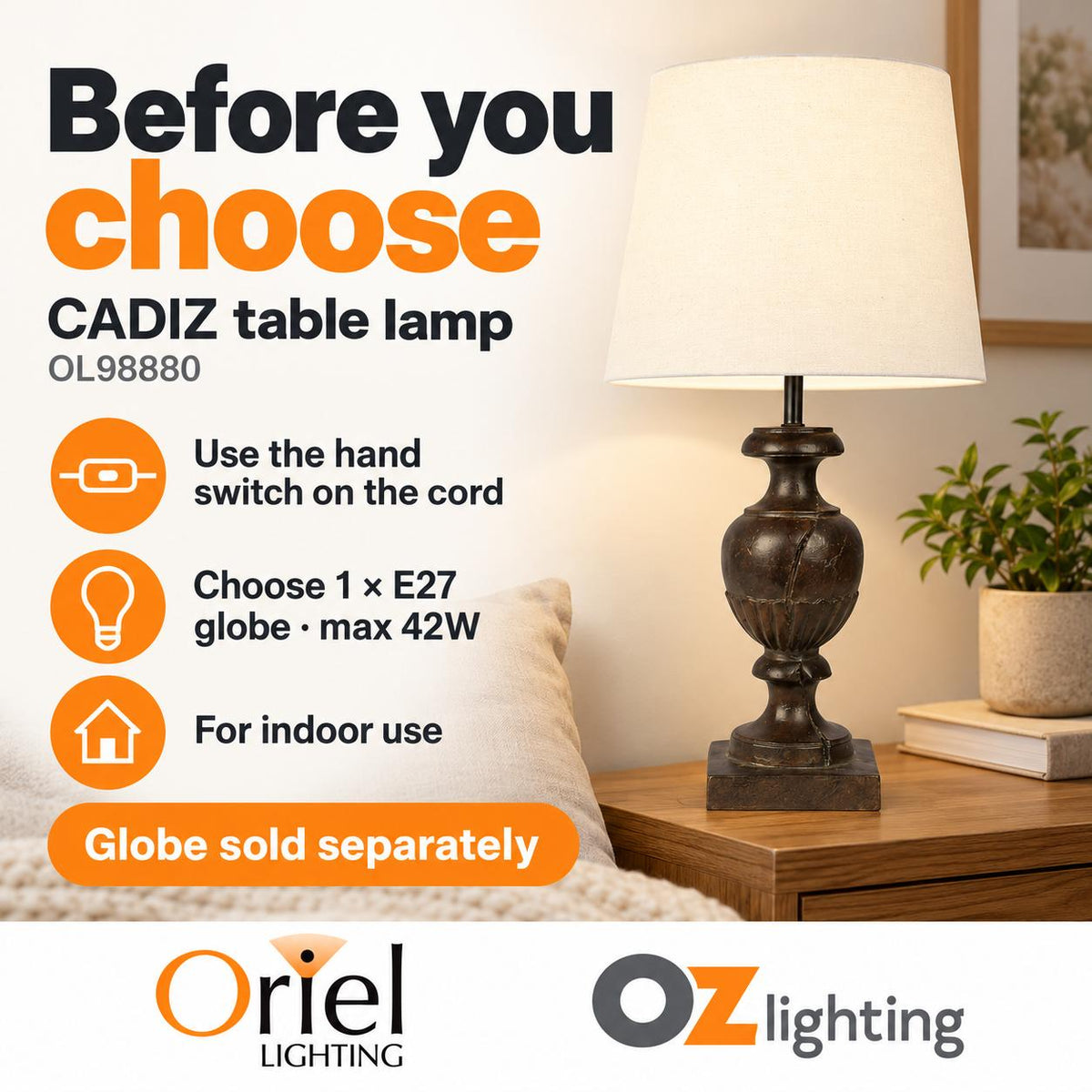 Oriel CADIZ Table Lamp - Resin-Oriel Lighting-Ozlighting.com.au