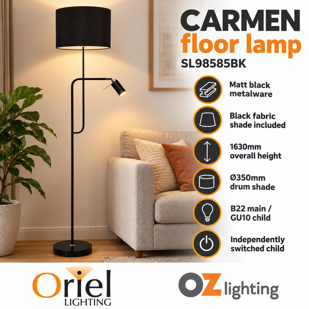 Oriel CARMEN Floor Lamp - Mother And Child-Oriel Lighting-Ozlighting.com.au