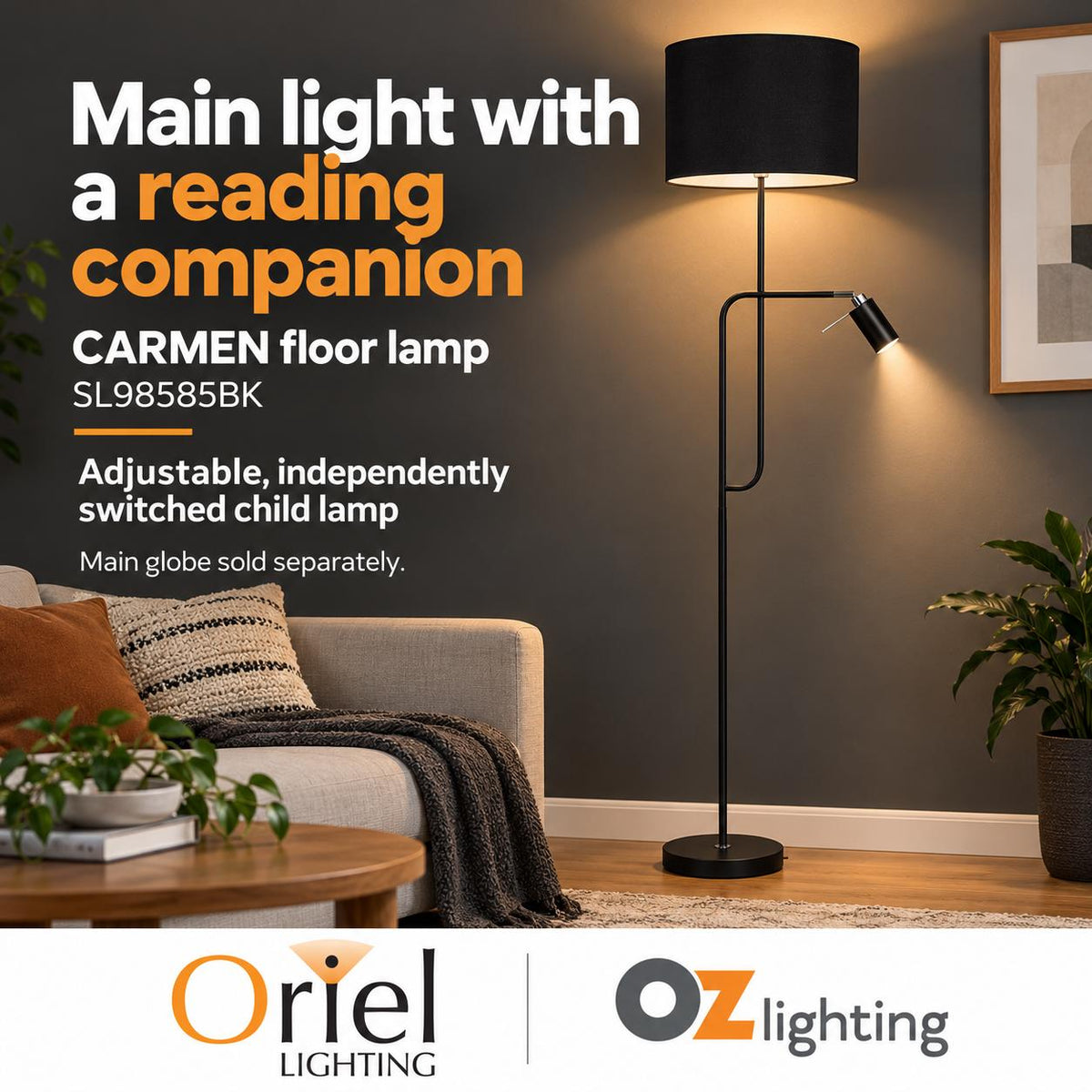 Oriel CARMEN Floor Lamp - Mother And Child-Oriel Lighting-Ozlighting.com.au
