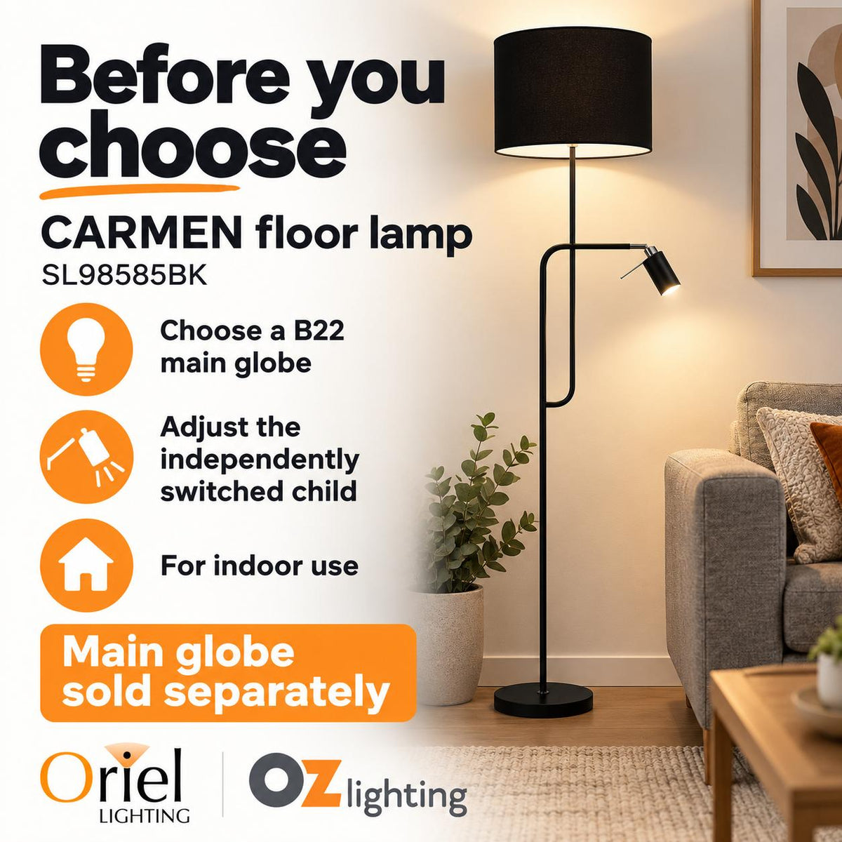 Oriel CARMEN Floor Lamp - Mother And Child-Oriel Lighting-Ozlighting.com.au
