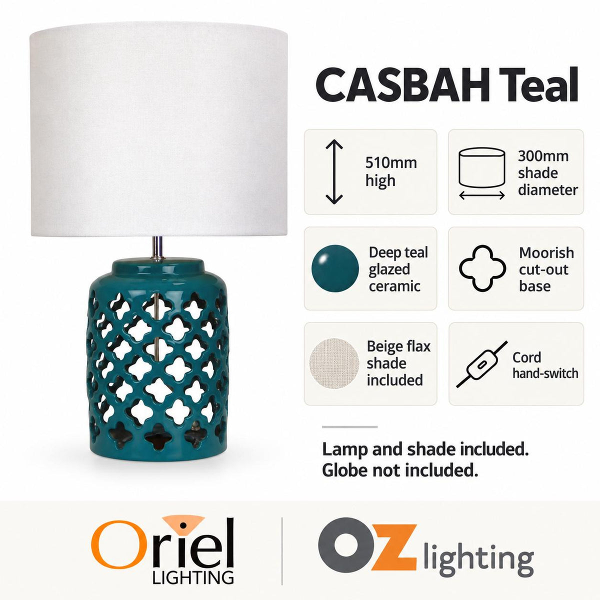 Oriel CASBAH Table Lamp - Moorish Cut Ceramic-Oriel Lighting-Ozlighting.com.au