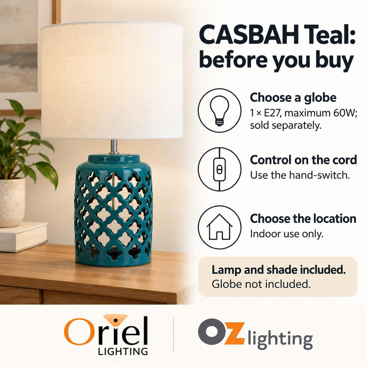 Oriel CASBAH Table Lamp - Moorish Cut Ceramic-Oriel Lighting-Ozlighting.com.au