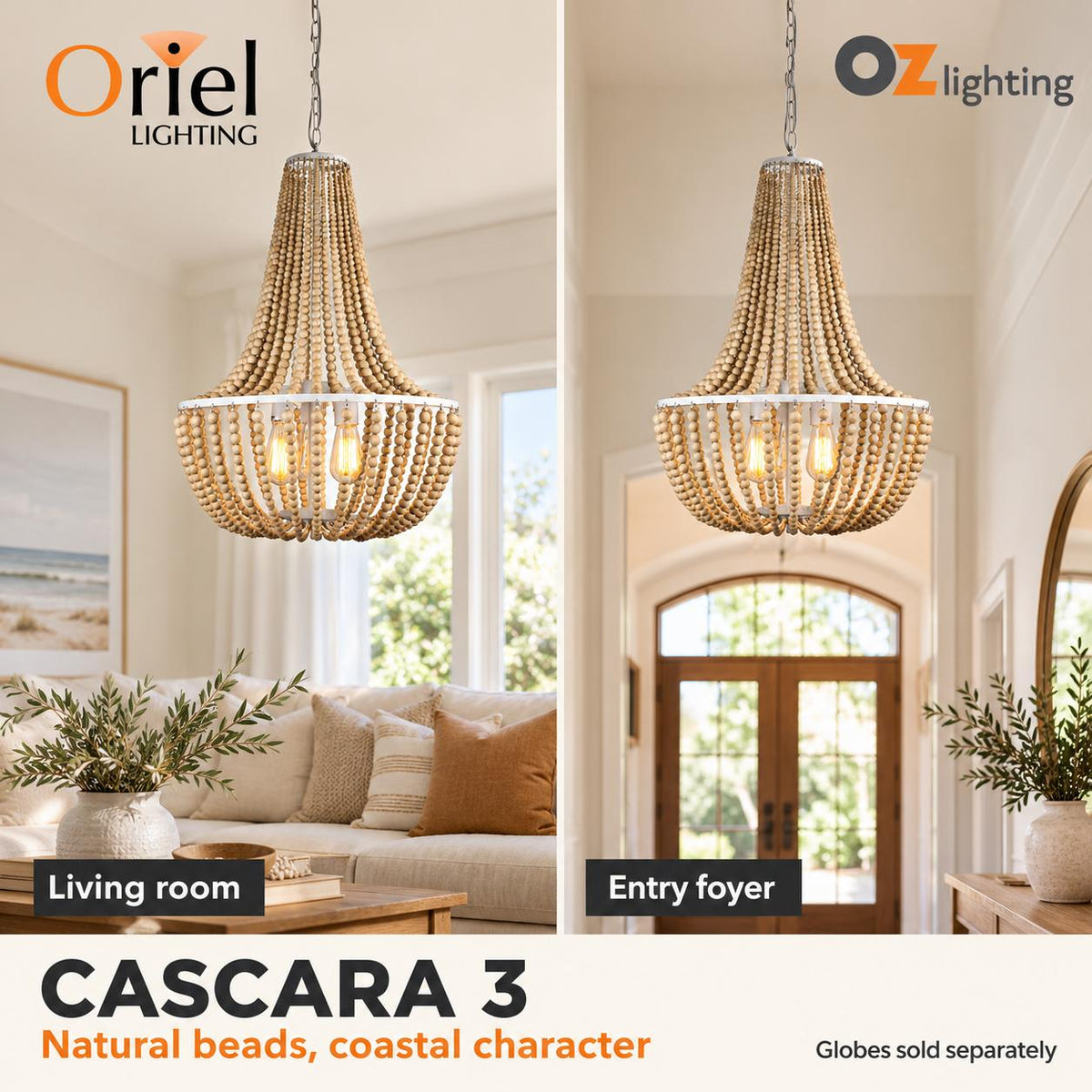 Oriel CASCARA Pendant - 1/3 Light Wooden Beaded-Oriel Lighting-Ozlighting.com.au