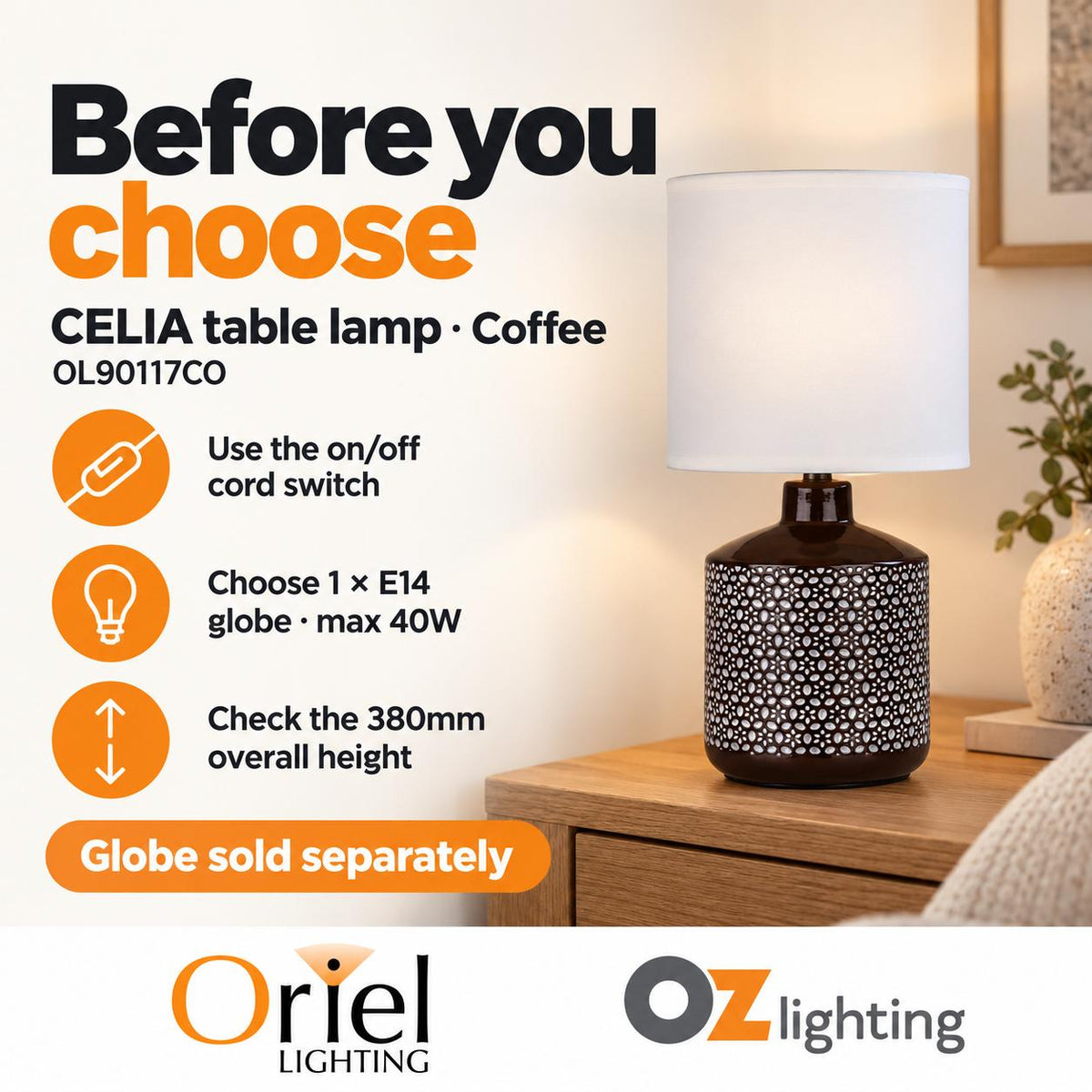 Oriel CELIA Table Lamp - Ceramic-Oriel Lighting-Ozlighting.com.au