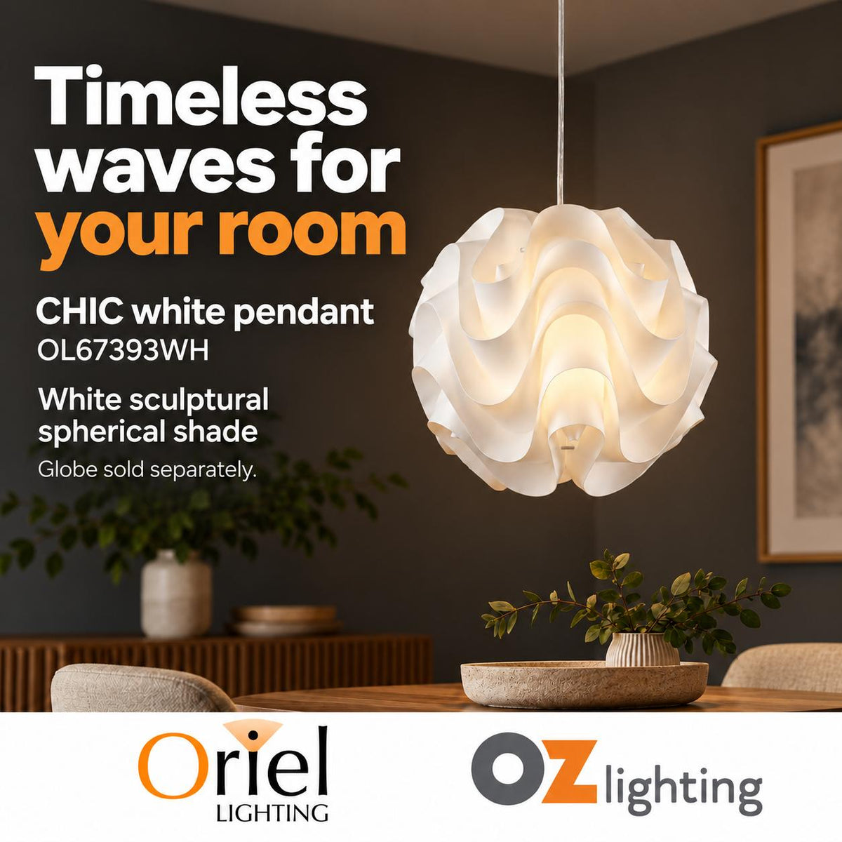Oriel CHIC Pendant - 1 Light Acrylic Retro-Oriel Lighting-Ozlighting.com.au