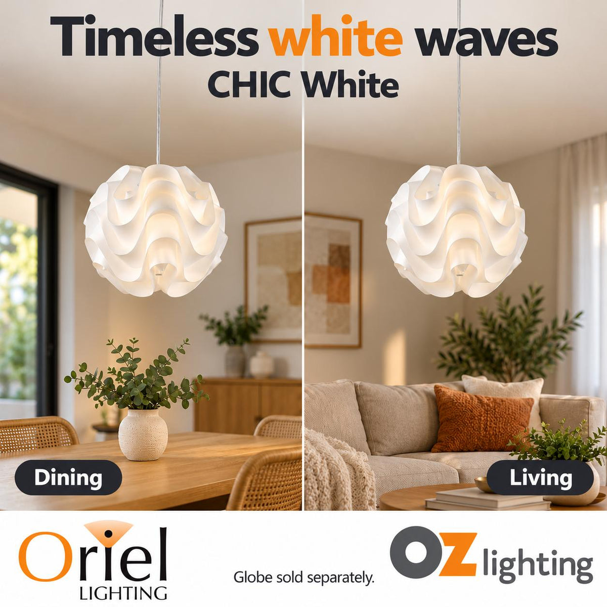 Oriel CHIC Pendant - 1 Light Acrylic Retro-Oriel Lighting-Ozlighting.com.au