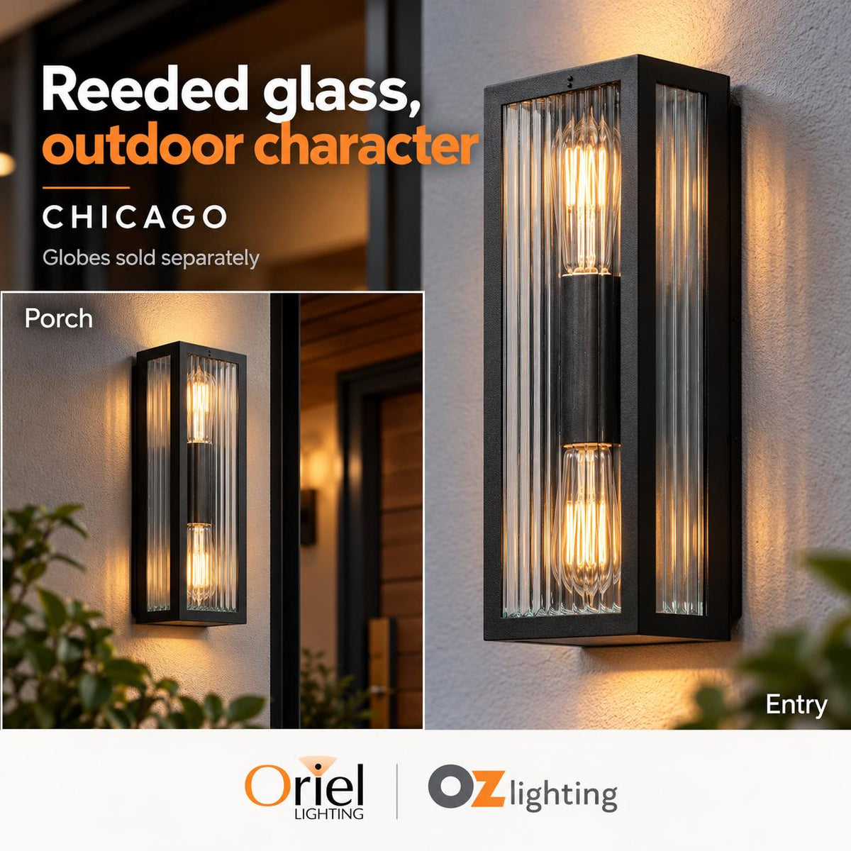 Oriel CHICAGO Outdoor Wall Light - Reeded Glass-Oriel Lighting-Ozlighting.com.au