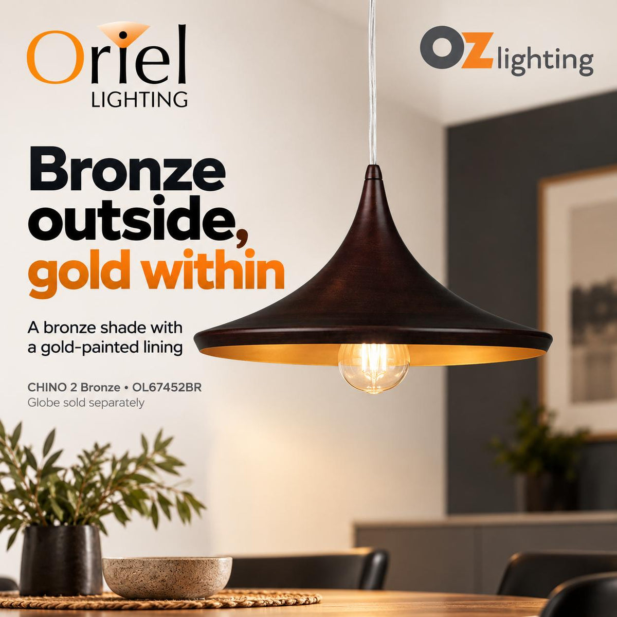 Oriel CHINO 2 Pendant - 1 Light Brushed Bronze Urban-Oriel Lighting-Ozlighting.com.au